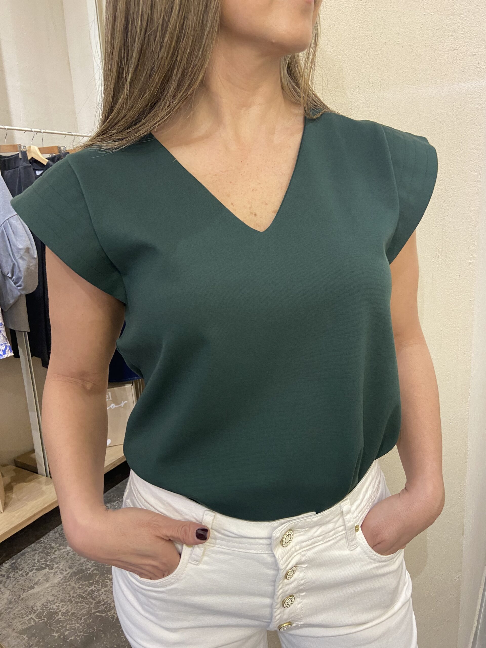 Blusa Lazio Cuello V Verde Oscuro