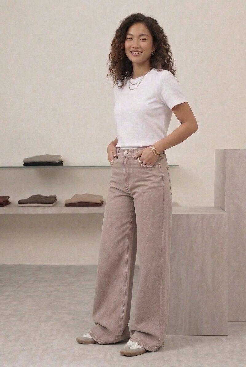 Jeans Wide Leg Nude