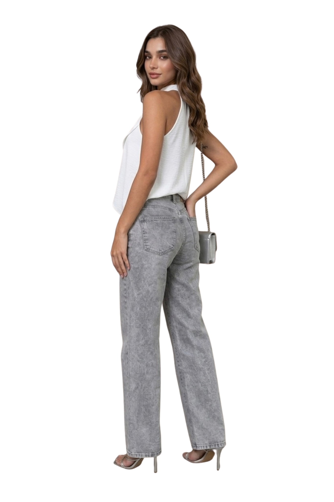 Jeans Wide Leg Gris