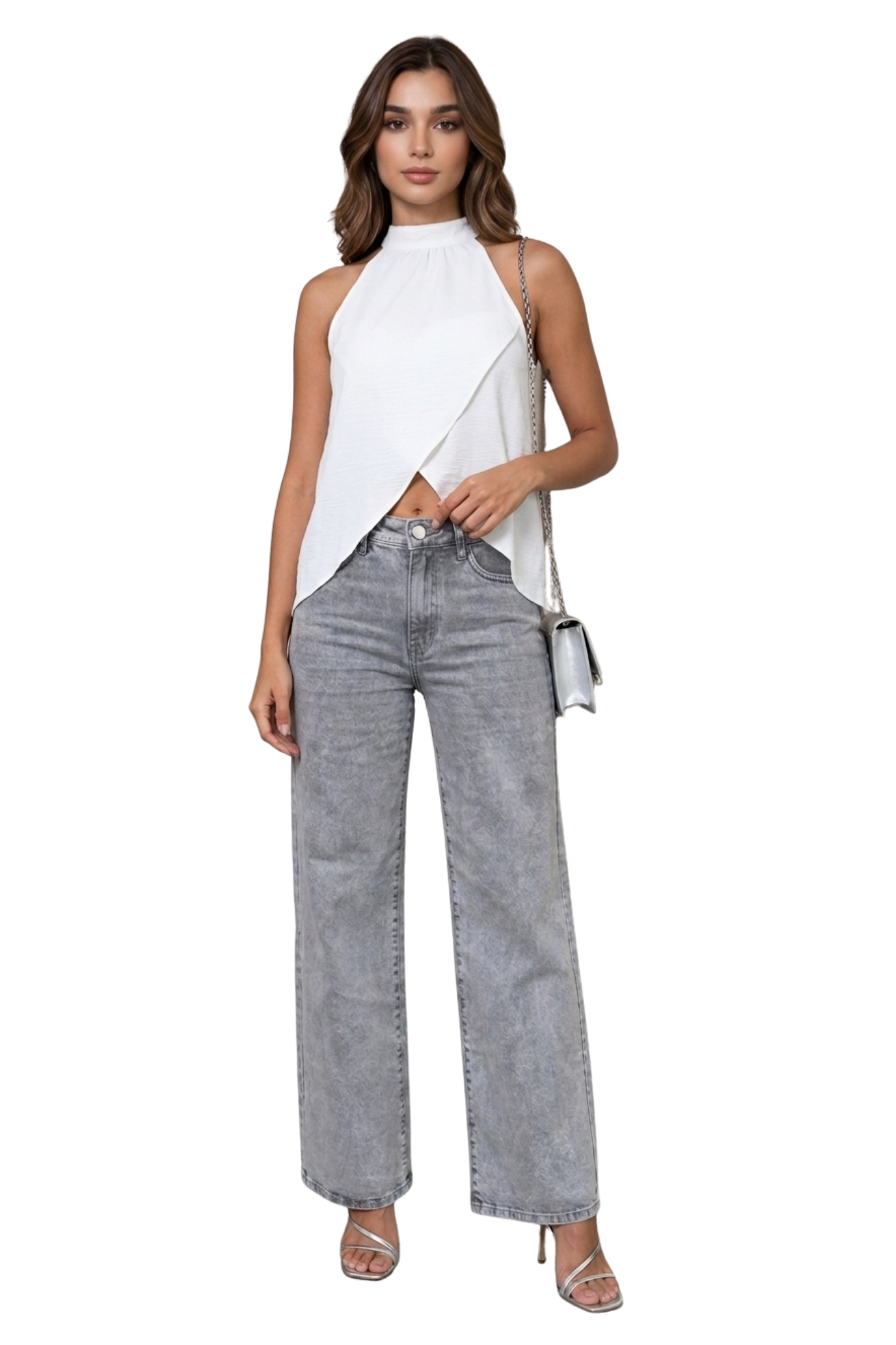 Jeans Wide Leg Gris